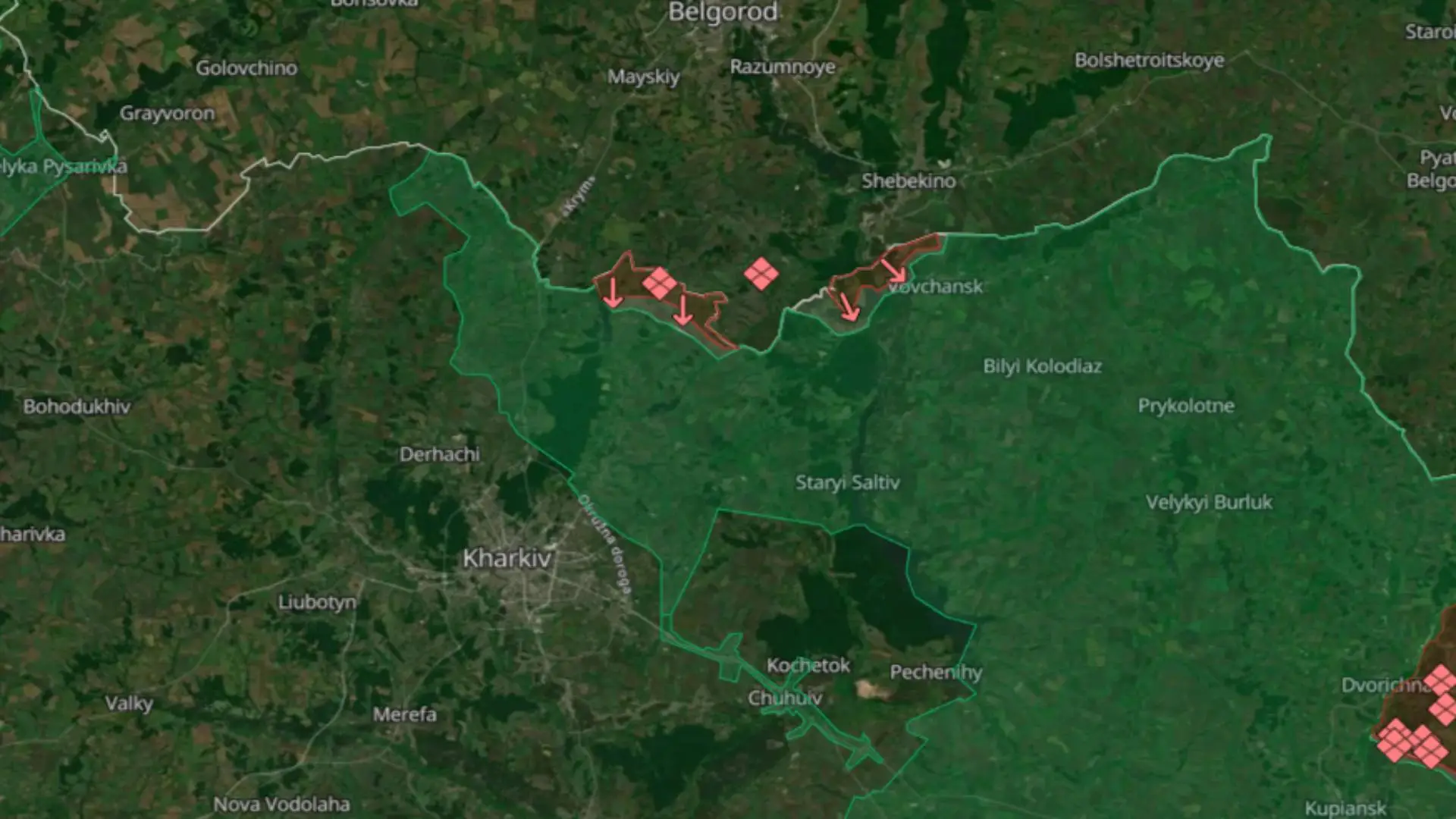 Imaginea hărții teritoriale a Ucrainei și ofensiva forțelor militare ruse în regiunea Harkov